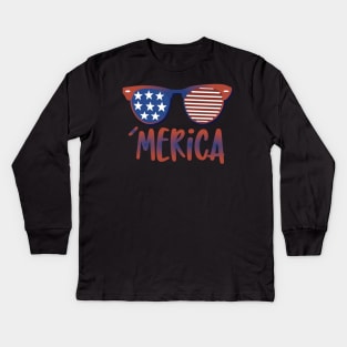 'Merica American Flag Sunglasses Kids Long Sleeve T-Shirt